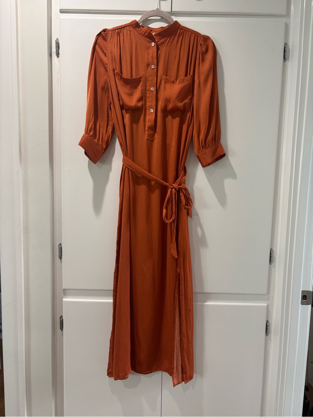 Rust Orange Tie-Waist Midi Dress
